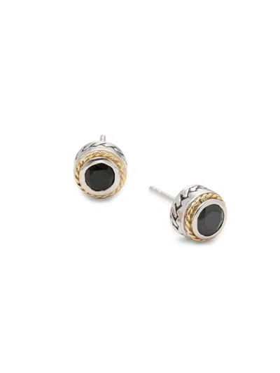 EFFY ENY EFFY ENY WOMEN'S STERLING SILVER, 14K GOLD-PLATED STERLING SILVER & ONYX STUD EARRINGS