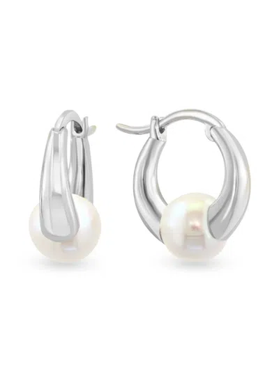 EFFY ENY EFFY ENY WOMEN'S STERLING SILVER & 6-7MM FRESHWATER PEARL HUGGIE EARRINGS