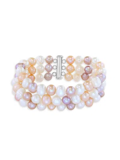 EFFY ENY EFFY ENY WOMEN'S STERLING SILVER & FRESHWATER PEARL THREE-STRAND BRACELET