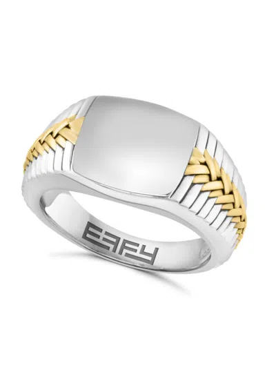EFFY MEN'S STERLING SILVER & 14K YELLOW GOLDPLATED BRAIDED SIGNET RING