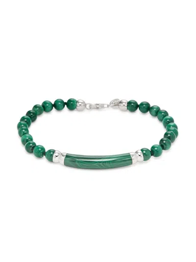 EFFY MEN'S STERLING SILVER & MALACHITE BEADED BRACELET