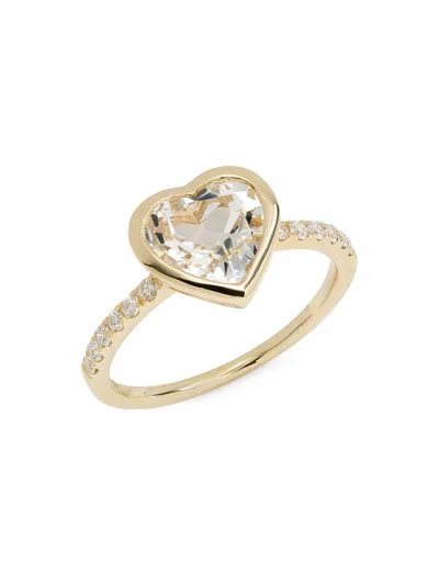 EFFY WOMEN'S 14K YELLOW GOLD, 2.37 TCW DIAMOND & 2.20 TCW WHITE TOPAZ HEART RING