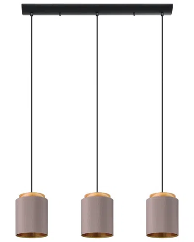 EGLO EGLO ALBARIZA 3 LIGHT LINEAR PENDANT WITH BLACK FINISH & CAPPUCINO & GOLD SHADES WITH WOOD ACCENT