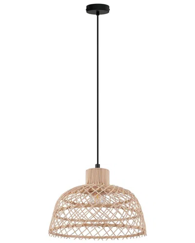 EGLO EGLO AUSNBY 1 LIGHT PENDANT WITH BLACK FINISH & NATURAL WOOD SHADE