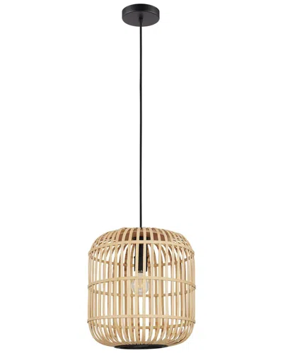 EGLO EGLO BORDESLEY 1 LIGHT PENDANT WITH BLACK FINISH & OPEN FRAME NATURAL WOOD SHADE