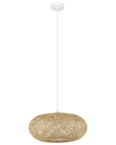 EGLO EGLO CAMPILO 1 LIGHT PENDANT WITH WHITE FINISH & BEIGE TREADED SHADE