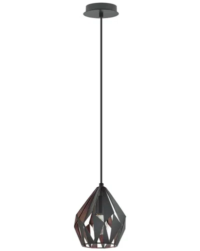EGLO EGLO CARLTON 1 LIGHT PENDANT WITH BLACK FINISH & BLACK WITH COPPER INTERIOR GEOMETRIC METAL SHADE