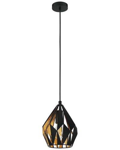 EGLO EGLO CARLTON 1 LIGHT PENDANT WITH BLACK FINISH & BLACK WITH GOLD LEAF INTERIOR GEOMETRIC METAL SHADE