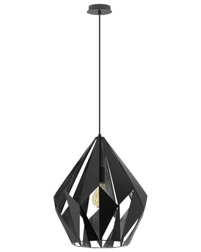 EGLO EGLO CARLTON 1 LIGHT PENDANT WITH BLACK FINISH & BLACK WITH SILVER INTERIOR GEOMETRIC METAL SHADE