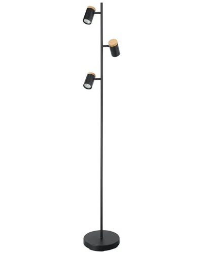 EGLO EGLO CHATTERTON 3 LIGHT FLOOR LAMP WITH BLACK FINISH & BLACK WITH WOOD ACCENT ADJUSTABLE LAMP HEADS