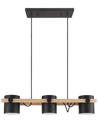 EGLO EGLO HORNWOOD 3 LIGHT LINEAR PENDANT WITH BLACK & WOOD FINISH & METAL BLACK SHADES