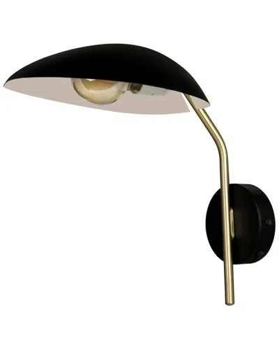 EGLO EGLO LINDMOOR 1 LIGHT WALL LIGHT BLACK FINISH WITH BRUSHED BRASS ACCENTS AND BLACK WITH WHITE INTERI