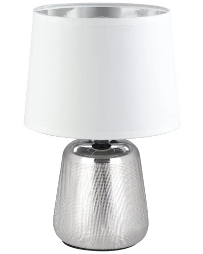 EGLO EGLO MANALBA 1 1 LIGHT TABLE LAMP WITH SILVER FINISH & WHITE WITH SILVER INTERIOR FABRIC SHADE