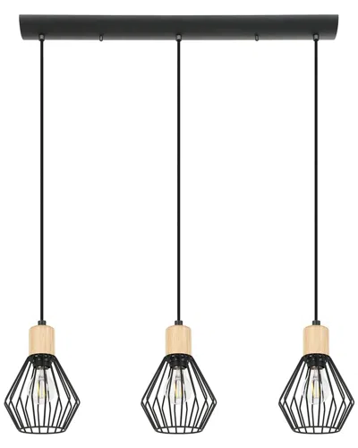EGLO EGLO PALMORLA 3 LIGHT LINEAR PENDANT WITH BLACK FINISH & OPEN FRAME BLACK SHADES WITH WOOD ACCENTS