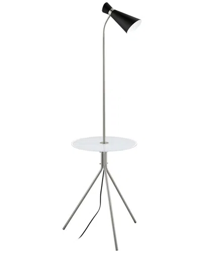 EGLO EGLO POLICARA 1 LIGHT FLOOR LAMP WITH MATTE NICKEL FINISH & BLACK METAL SHADE WITH WHITE & CLEAR GLA