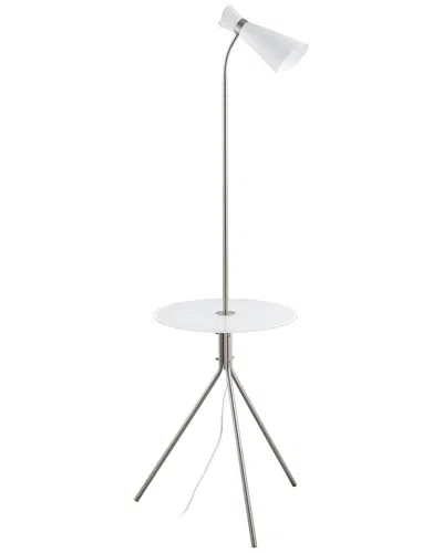 EGLO EGLO POLICARA 1 LIGHT FLOOR LAMP WITH MATTE NICKEL FINISH & WHITE METAL SHADE WITH WHITE & CLEAR GLA
