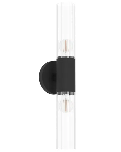 EGLO EGLO VARVARA 2 LIGHT BATH/VANITY LIGHT WITH BLACK FINISH & GROVED CLEAR GLASS SHADE