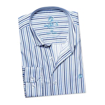 EIGHT X MEN'S BLUE / WHITE SHADES OF BLUE STRIPED COTTON BUTTON DOWN SHIRT