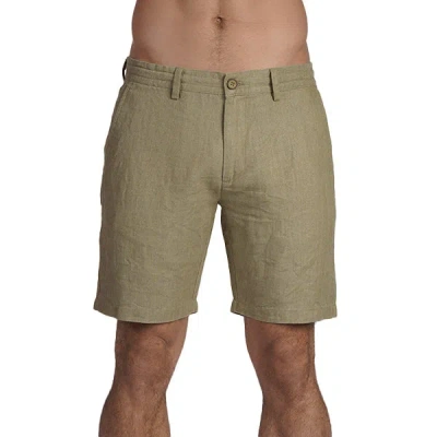 EIGHT X MEN'S GREEN 100% LINEN SLIM FIT SHORTS - OLIVE