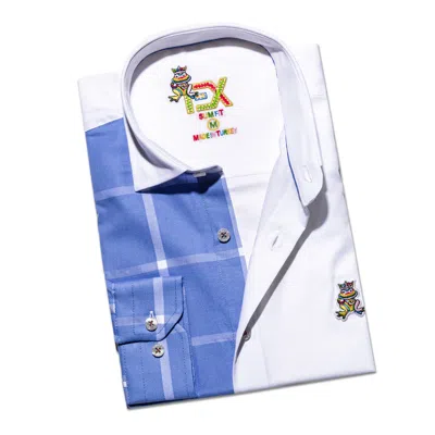 EIGHT X MEN'S PART PLAID FROG OXFORD BUTTON DOWN SHIRT - BLUE