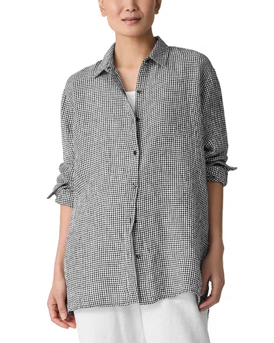EILEEN FISHER PUCKERED LINEN CLASSIC COLLAR SHIRT