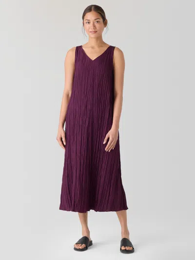 EILEEN FISHER CRUSHED SILK V-NECK DRESS
