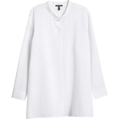 EILEEN FISHER EILEEN FISHER MANDARIN COLLAR TEXTURED ORGANIC COTTON TUNIC