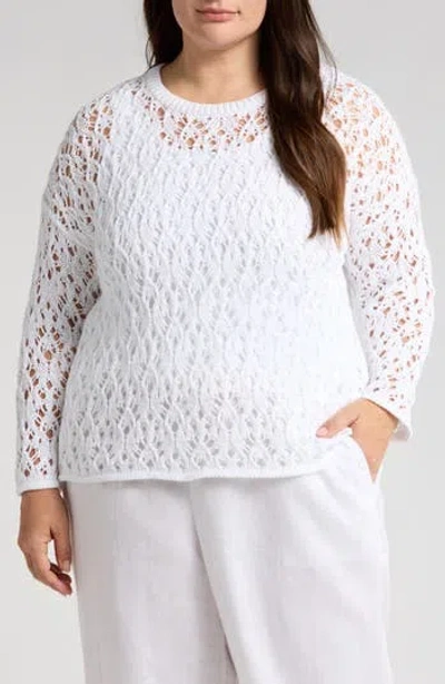 EILEEN FISHER EILEEN FISHER OPEN STITCH ORGANIC COTTON CREWNECK SWEATER