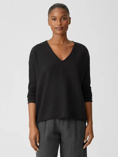EILEEN FISHER ORGANIC COTTON LINEN SLUB V-NECK TOP
