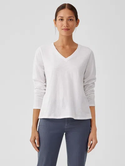 EILEEN FISHER ORGANIC COTTON SLUB V-NECK TOP