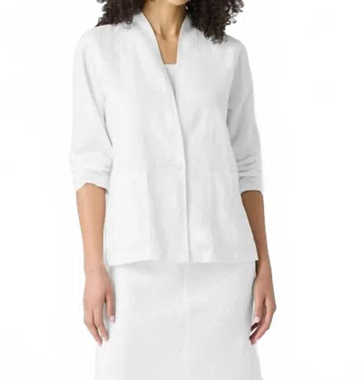 EILEEN FISHER ORGANIC LINEN HIGH COLLAR JACKET IN WHITE
