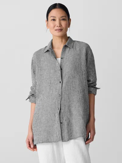 EILEEN FISHER PUCKERED ORGANIC LINEN CLASSIC COLLAR SHIRT