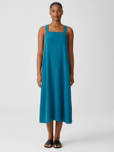 EILEEN FISHER SILK GEORGETTE CREPE SQUARE NECK DRESS