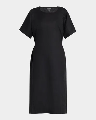 EILEEN FISHER TIE-BACK ORGANIC LINEN MIDI DRESS