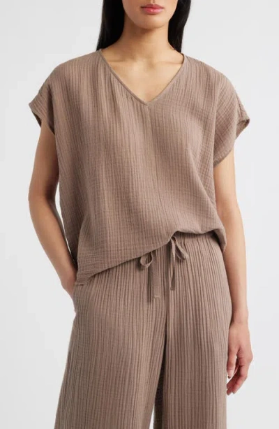 EILEEN FISHER EILEEN FISHER V-NECK DOLMAN SLEEVE ORGANIC COTTON GAUZE TOP