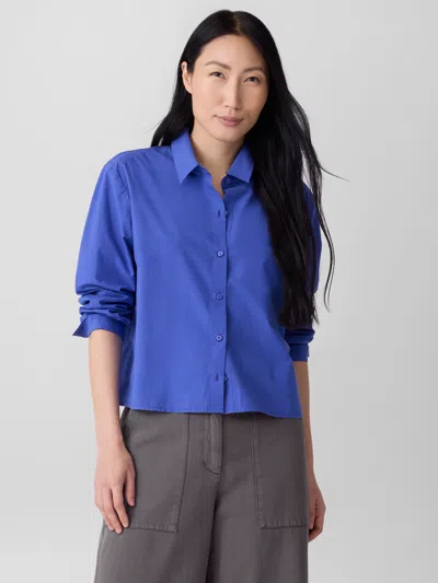 EILEEN FISHER WASHED ORGANIC COTTON POPLIN CLASSIC COLLAR SHORT SHIRT