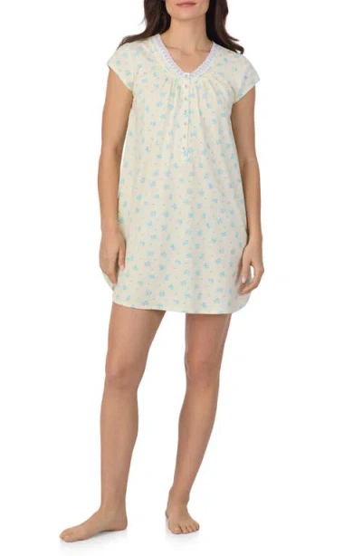 EILEEN WEST EILEEN WEST FLORAL PRINT CAP SLEEVE COTTON JERSEY NIGHTSHIRT