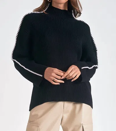 ELAN PIPED SLEEVE MOCK NECK IN BLACK