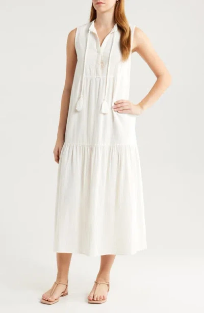 ELAN ELAN TIERED COTTON & LINEN COVER-UP DRESS
