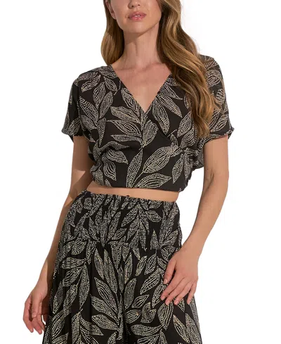 ELAN WOMEN'S CARTAGEN PRINTED SHORT-SLEEVE CROP TOP