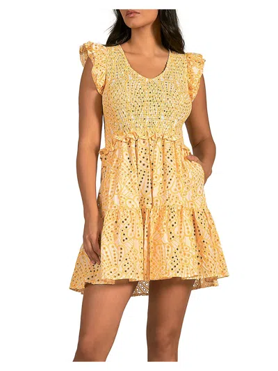 ELAN WOMENS COTTON SMOCKED BABYDOLL DRESS