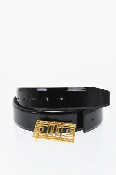 ELHANATI KHAITE Patent Leather Belt with Gold-Coated Bronze Buckle 40