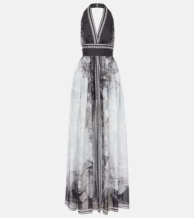 ELIE SAAB PRINTED SILK CHIFFON MAXI DRESS