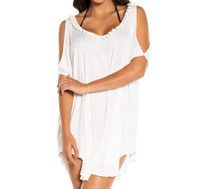 ELIF CORBEL POM POM COLD SHOULDER TUNIC TOP IN WHITE