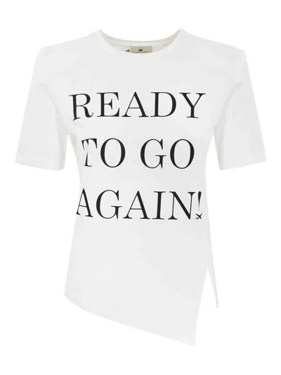 ELISABETTA FRANCHI ASYMMETRICAL JERSEY T-SHIRT WITH LETTERING