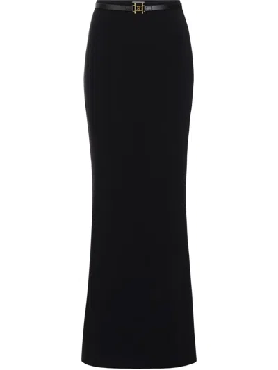 ELISABETTA FRANCHI BELTED CREPE MAXI SKIRT