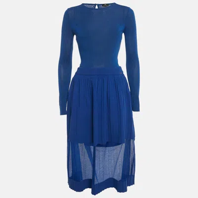 ELISABETTA FRANCHI BLUE LUREX KNIT BODY SUIT & SKIRT SET M