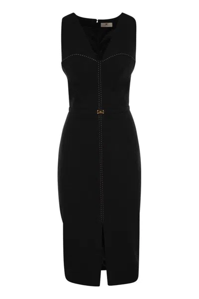 ELISABETTA FRANCHI ELISABETTA FRANCHI CREPE BUSTIER DRESS WITH CONTRASTING TOPSTITCHING