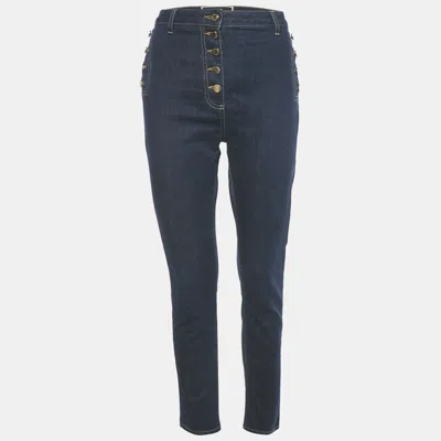 ELISABETTA FRANCHI DARK BLUE BUTTON DETAIL DENIM SKINNY JEANS M WAIST 29"