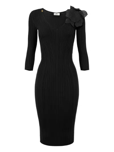 ELISABETTA FRANCHI FLOWER-DETAILING MIDI DRESS